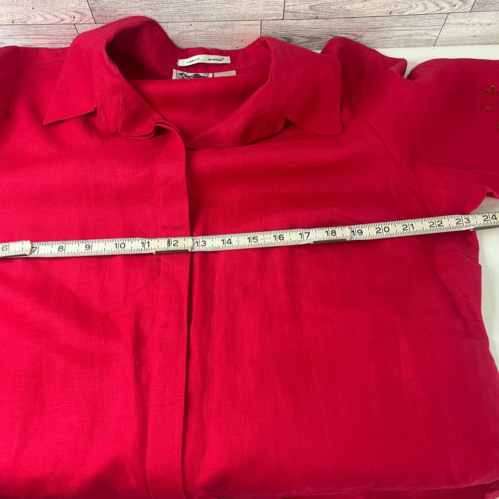 Edward Woman Linen Tunic Women 1X Red Sequin Embroidered Irish Linen Top - Picture 5 of 8